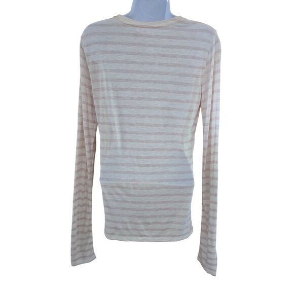 Striped Long-Sleeve Lightweight T-Shirt By Vince Beige & Pink soft cottagecore - Picture 3 of 4